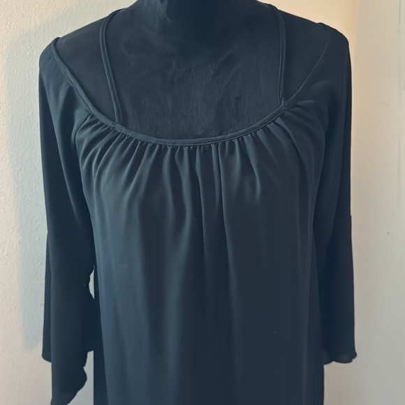 TOBI black chiffon off the shoulder criss cross back bell sleeves Sz S - Picture 2 of 6